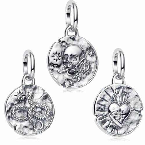 MSPOVOF Médaillons pendentifs, lot de 3 pièces B Charm, S925 perle en argent sterling, pour bracelets et colliers, pour les femmes cadeau de bijoux
