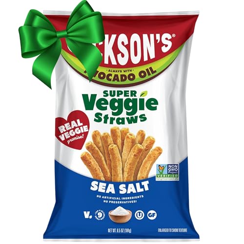Jackson’s Super Veggie Straws (Sea Salt, 6.5 oz, Pack of 6) – Gluten Free, Vegan, Snacks for Kids & Adults – Made with Premium Avocado Oil – Allergen-friendly, Veggie Straws Individual Bags