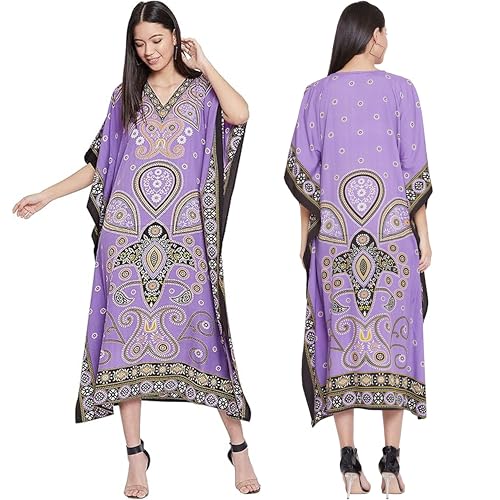 Image of Oussum Plus Size Kaftan Dresses for Women, Polyester Summer Caftan Cover Up Maxi Beach Dress, 1X-3X