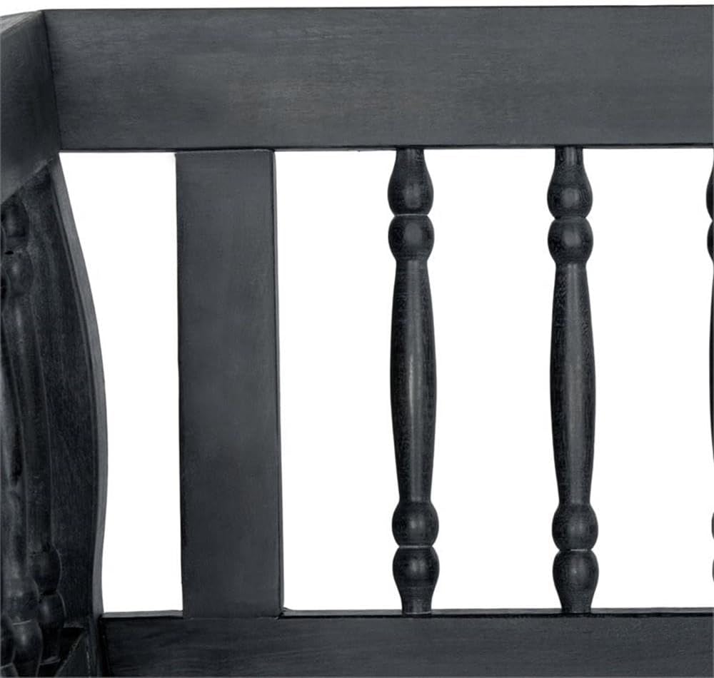 Pemberly Row 16.9" Acacia Wood Outdoor Bench, Dark Slate Gray Finish, Weather-Resistant Silver Metal Details, 68.1" Wide Garden or Patio Seating, Classic Southern Charm for Outdoor Use