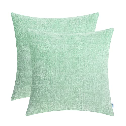 Image of CaliTime Pack of 2 Cozy Throw Pillow Covers Cases for Couch Sofa Home Decoration Solid Dyed Soft Chenille 12 X 12 Inches Grayed Jade