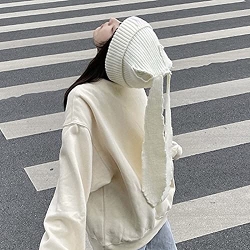 Womens Cap Winter Warm Knitted Beanie Hat, Long Bunny Ears Ribbed Thickened Knitted Hat Unisex Riding Knitted Beanie Cap Apricot #TOP5