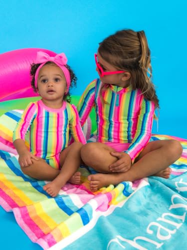Image of RuffleButts Baby Girls UPF 50+ Sun Protection Floral Printed Long Sleeve One Piece Rash Guard Swimsuit with Zipper