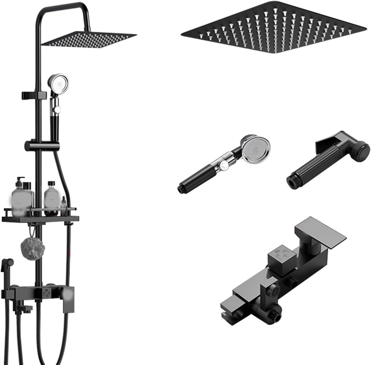 8/10 inches Shower Set Wall Mount 4-Function Shower Shower Head Bathroom Adjustable Hand Spray Rainfall Shower (Color : Round, Size : 10 inches) (Square 10 inches) (Square 10 inches)