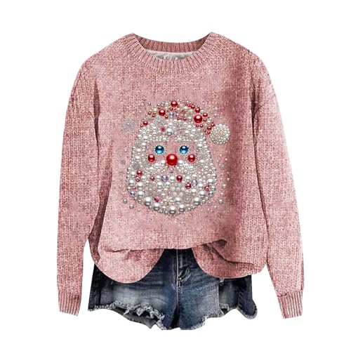 Sudadera de Navidad para mujer HUIFUAO en color rosa talla L con cuello redondo para invierno
