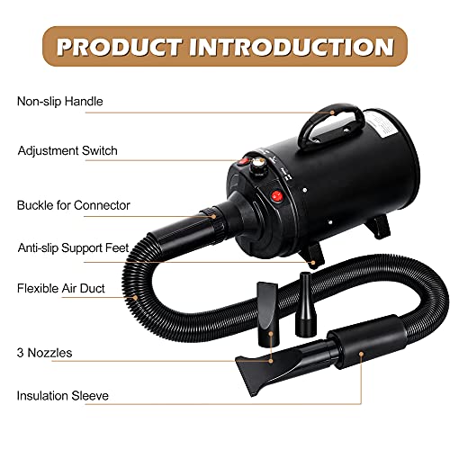Dog Dryer High Velocity Pet Dog Hair Dryer 3.2Hp Stepless Adjustable Speed Dog Grooming Blow Dryer With Heater #TOP5
