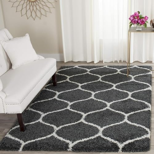Image of AROMICK Modern Polyester Anti Slip Shaggy Fluffy Rug and Carpet for Living Room, Bedroom & Dining Room (4 x 6 Feet, Grey Ivory)