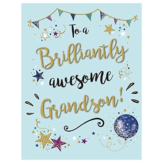 Piccadilly Greetings Group Ltd Gold Dust - to A Brillinatly Awesome Grandson - Great Value Birthday Card,Green,8 x 6