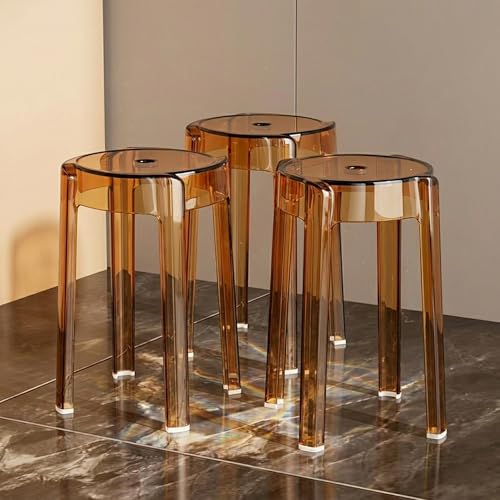Image of The Artment your artistic apartment Tan Color CrystalNest Transparent Acrylic Stackable Round Accent Stool, Modern Side Stool for Living Room, Bedroom and Home & Office (Set of 3)