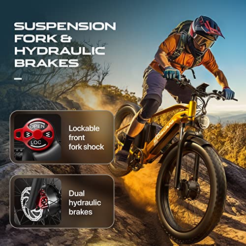 Ebike 26'' 1500W 48V 18A Electric Bike For Adult, 35Mph Throttle 32 Mileage Pedal Assist 70 Miles Electric Moped, 35° Uphill E Bicycle For Rough Terrain, Hydraulic Brake Fat Tire Mountain Road E-Bikes #TOP5