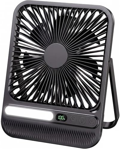 BIVBTP 7-Inch Portable Travel Fan, Cruise Ship Approved, 28H 8000mAh Ultra-Thin Quiet Rechargeable Battery Operated Desk Fan with Timer & LED Display for Bedroom, Office, Camping