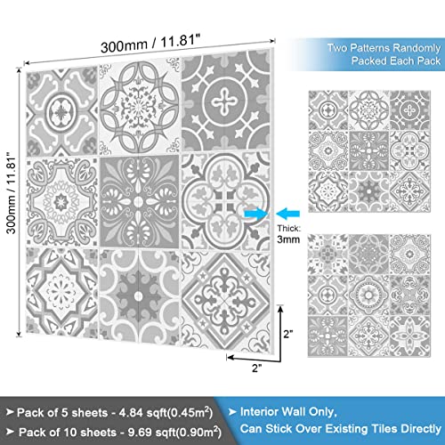 Benice Floral Backsplash Tile Kitchen Peel And Stick Panels,Self Adhesive Moroccan Mosaic Flower Wall Tile Stickers Back Splashes For Kitchen 11.8"X11.8"Gray-5Tiles #TOP5