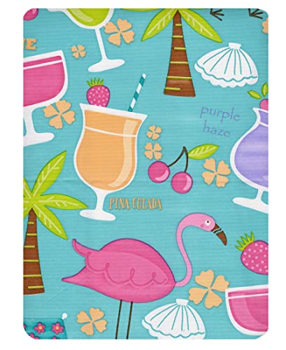Newbridge Happy Hour Whimsy Vinyl Flannel Backed Tablecloth, Kitschy Flamingo And Tropical Cocktail Print Waterproof Patio, Bbq, Indoor Outdoor Tablecloth Tablecloth, 70 Inch Round #TOP3