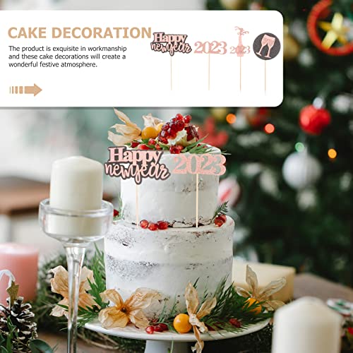 LUOZZY 40 peças 2023 Feliz Ano Novo Cupcake Toppers Glitter Rose Gold 2023 Palhetas de Cupcake Decor