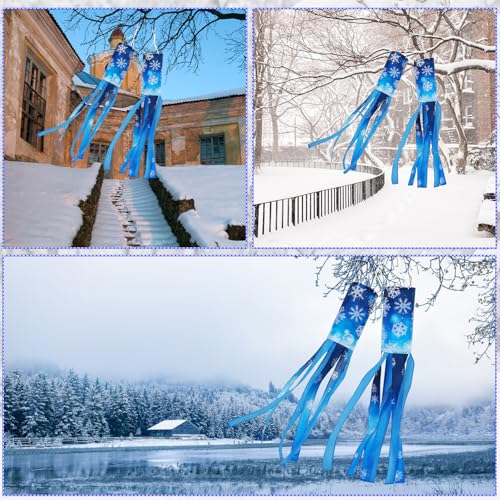 NOVWANG 2 Pcs Winter Snowflake Windsocks, 40 Inch Christmas Windsock Winter Outdoor Hanging Decoration Flag for Yard Garden Patio Balcony Porch Home Decor - Thumbnail 7