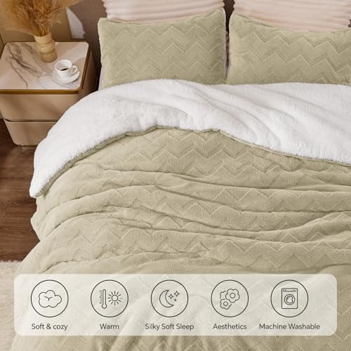 Image of BEDELITE Fluffy Sherpa King Comforter Set,Linen