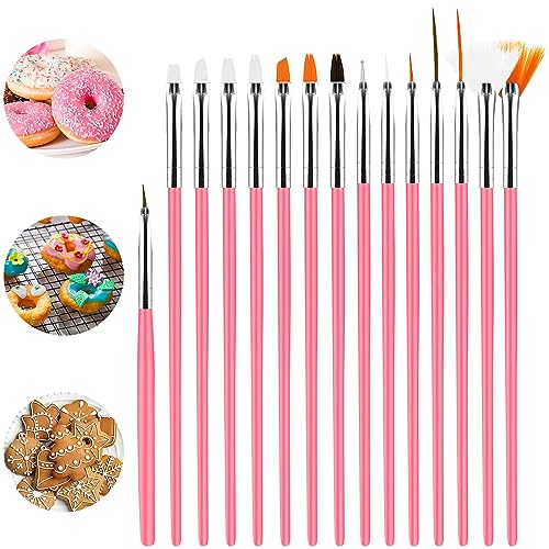 Lot de 15 pinceaux de peinture de gâteaux de qualité alimentaire pour décoration de gâteaux (rose)