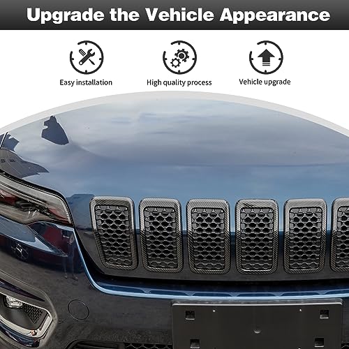 Image of CheroCar for Jeep Cherokee Front Grille Cover Grill Frame Trim Inserts Fits for 2019-2025 Jeep Cherokee,Carbon Fiber