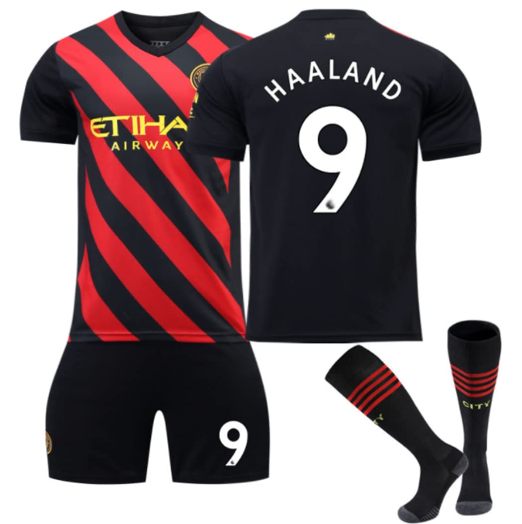 ENIXWH Manchester Cities Street Team 9 Harland 17 De Bruyne 47 Foden Football T-Shirt with Socks Shorts 22-23 for Children Adult