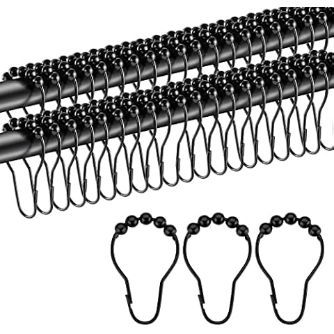 AIMEKE 40 Stück Duschvorhangringe Glänzendes Duschringe Metall Schwarz Aufhängeringe Cover
