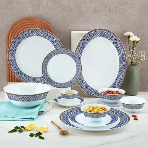 Image of Larah by Borosil Opalware Dinner Set Microwave & Dishwasher Safe | Bone-Ash Free | Crockery Set for Dining & Gifting | Plates & Bowls