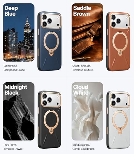 Image of TORRAS Q3 VegSkin for iPhone 17 Pro Max Case Leather, 360 Spin Magnetic Stand, Fit for MagSafe, Camera Control, Shockproof Premium Organic Silicone Leather Case for iPhone 17 Pro Max, Grayish White