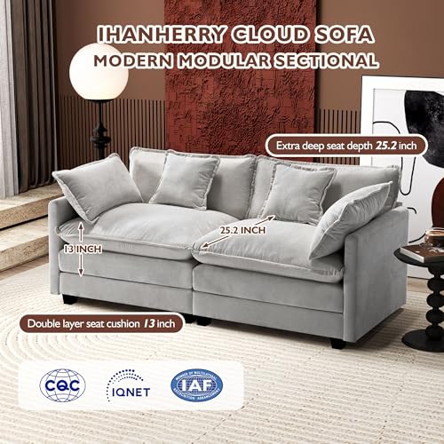 Image of Ihanherry Cloud Sofa 77 Inch Loveseat, Modern Sectional Couch, 2-Seats Sofa for Living Room Bedroom and Apartment, Comfy Double Layer Upholstered Seat Cushion, Breathable Chenille Fabric, Grey