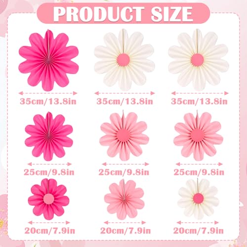Image of SUNBEAUTY Paper Flowers Decorations Pink Daisy Paper Flowers Decorations for Wall Hanging Paper Fans Decoration Floral Backdrop Decor for Birthday Wedding Baby Shower Classroom Decoration Set of 9