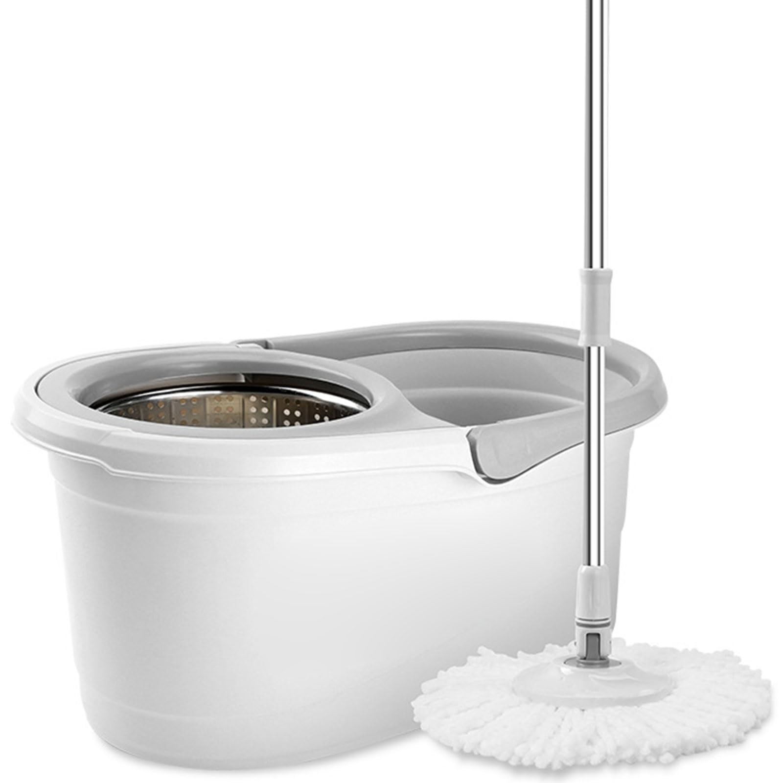 Este Juego de fregona y Cubo Giratorio con escurridor para el hogar, fregona giratoria de 360°, Herramienta de Limpieza de Suelos con 1 Recambio de Cabezal de Microfibra, Mango extendido de
