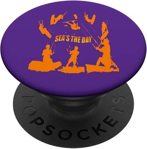 Kitesurfer Pattern Orange Silhouette Seas The Day Fun Pun PopSockets Standard PopGrip