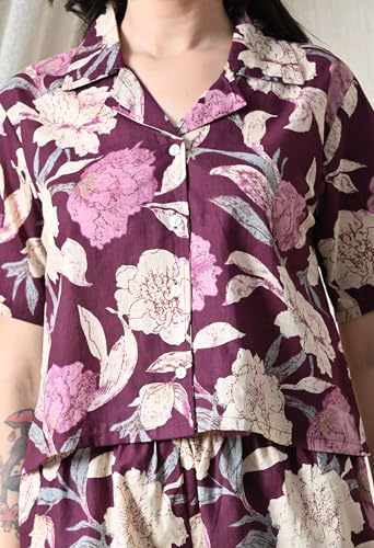 Image of Women Cotton Pajama Set Shirt & Shorts | Co-Ord Night Suit Soft Breathable Printed Sleepwear Lounge Wear Comfortable