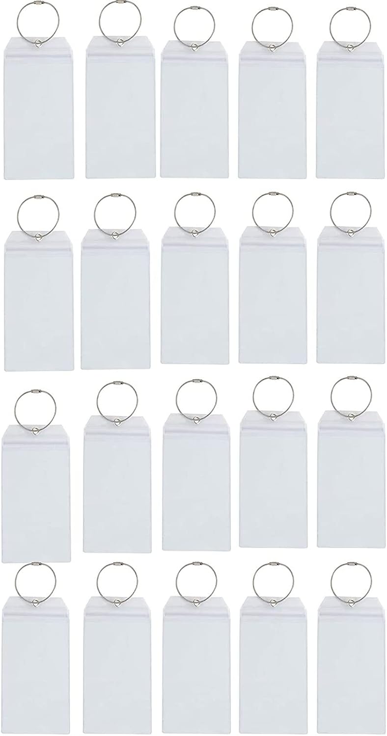 20 Pack Plastic Cruise Tags Holders for Luggage, Bulk Zip Seal and Steel Loops for Suitcases (3.5 x 7.2 in)