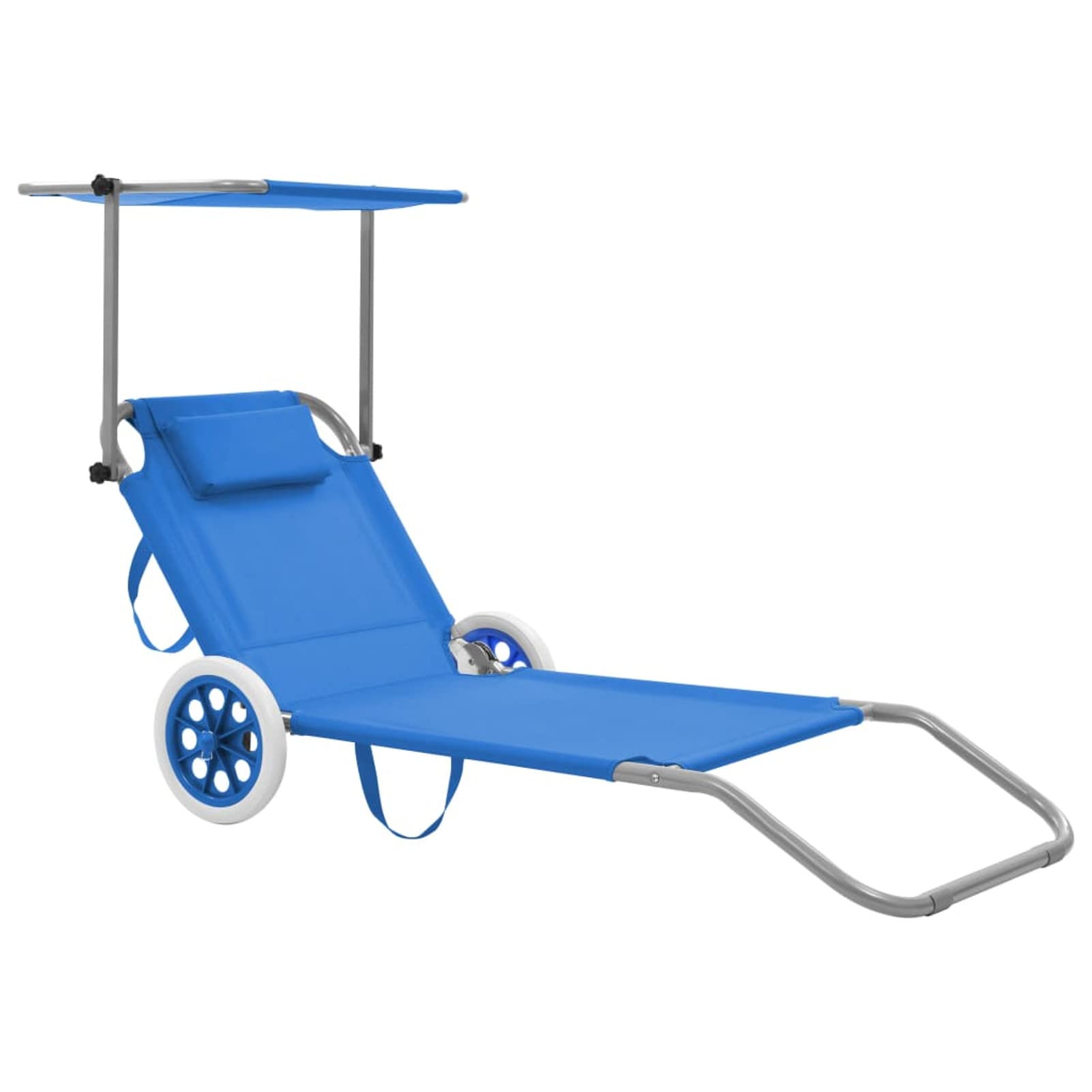 LAPOOH Tumbona Plegable con Parasol y Ruedas, Tumbonas Jardin Exterior, Hamacas Y Tumbonas Jardin, Tumbona Playa, Tumbona Terraza, de acero Azul