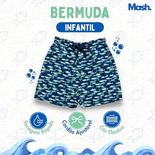 MASH INFANTIL Bermuda Short Praia Dryfast Peixinho Menino, Azul Marinho, P