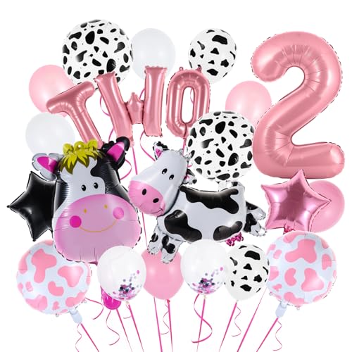 Moo Moo I'm Two ensemble ballons pour fêter ses deux ans en rose