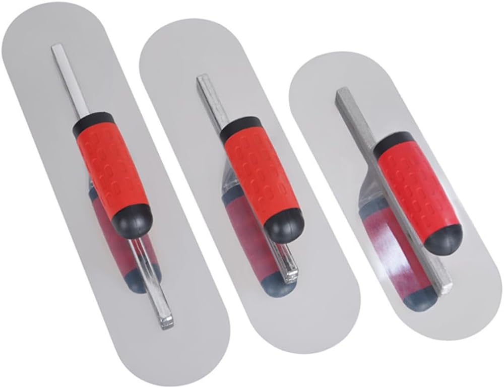 3Pcs Lagre Size Pool Trowel Set Stainless Steel Concrete Tools, Includes 12'' x 4'',14'' x 4'',16'' x 4'' Masonry Hand Tool with Soft Grip Handle,Lightweight,Plastering Trowel for Drywall etc