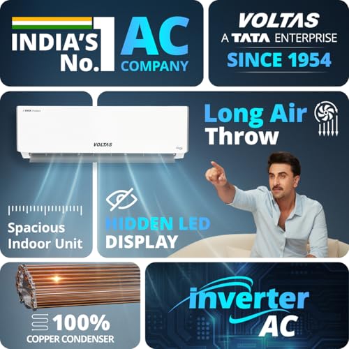 Image of Voltas 2 Tons 5 Star Inverter Split AC|Sleep mode|Auto Clean|Memory Restart(245INV Vectra Plush)