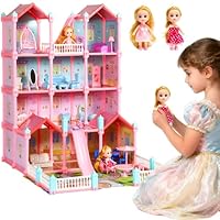Huge Dollhouse for Girls, Large Pretend Play Pink Doll House or Kids