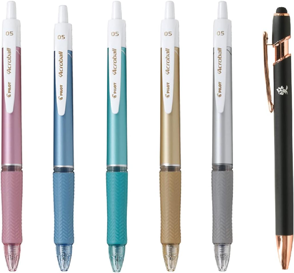 Pilot Acroball T Series Retractable Ballpoint Pen 0.5mm Black Ink 5 Body Colors Set BAB-15EFT With Kanji LOVE Sticker