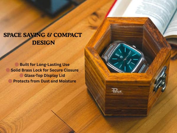 Image of Wooden Watch Box /Case, Handmade Hexagonal Shape, Gift For Men /Women, Watch Collection Box Case, Watch Storage Box, Watch Box Organizer Display, (Pack Of 1, Golden Brown)