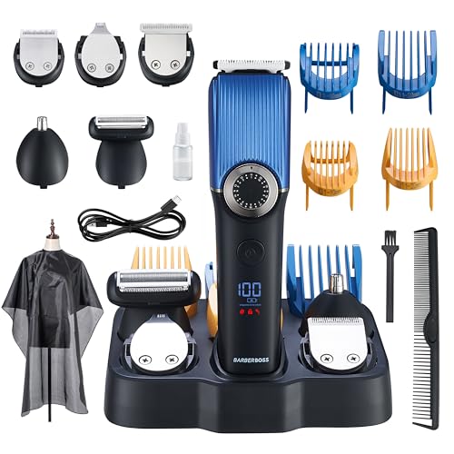 BarberBoss Tondeuse à barbe pour hommes, tondeuse à cheveux, nez, oreilles et barbe, rechargeable,...