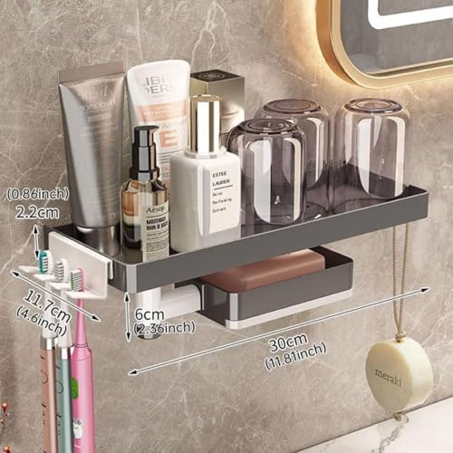 Image of Wall Mounted Bathroom Shelf | ABS Plastic No-Drill Self Adhesive Organizer | Waterproof Shelf for Bathroom & Kitchen (Black & White, Pack of 1)