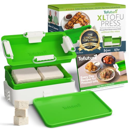 Image of Tofuture Large Tofu Press - The Original and Best Press - Fits Two 8-16 oz | Mess-free tofu press. BPA-free polypropylene. Dishwasher safe. 225- 450g blocks. Silken tofu, extra firm tofu, paneer maker