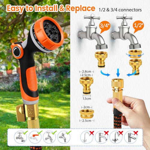 Miniatura 4 de Edonkvi Manguera Jardin Extensible 30 Metros, Mangeras Jardineria Flexible Con 10 Funciones Pistola, Boquilla Manguera Terraza Retractil Con 3 4 1 2 Conector, Garden Hose Riego Conectores Accesorios