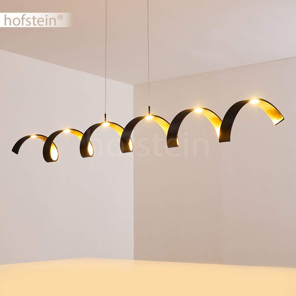 LED Pendelleuchte Rezat, dimmbare Hängelampe aus Metall in Schwarz/Gold, längliche Hängeleuchte, Höhe max. 125 cm, 6 x 5 Watt, 1800 Lumen, Lichtfarbe 3000 Kelvin (warmweiß)