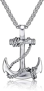 MEENAZ Bar Pendant for Men Anchor Black Silver chain for men Boys Mens boyfriend gents locket for men Boy girls Women Stai...