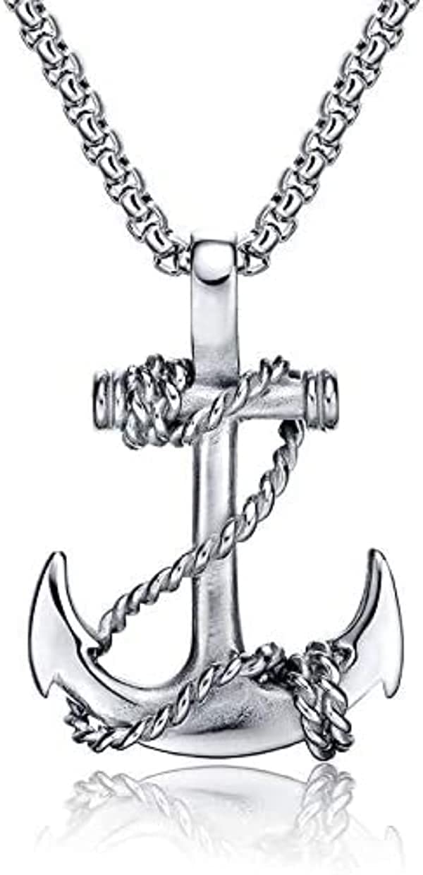 Bar Pendant for Men Anchor Black Silver chain for men Boys Mens boyfriend gents locket for men Boy girls Women Stainless Steel neck chain lockets mens chains fashion Necklace Long Stylish -7