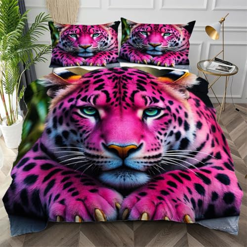Dozrmey Funda Nórdica Cama 90 Leopardo Rosa, Suave Ropa de Cama de Microfibra con 2 Fundas de Almohada, Juego de Cama 135x200 con Cremallera Oculta para Niños, Niñas Q884