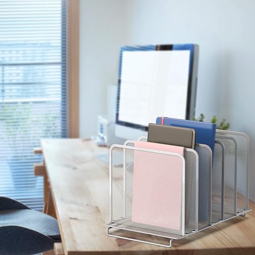 Image of SimpleHouseware Expandable 5 Section Upright File Sorter Organizer, Silver