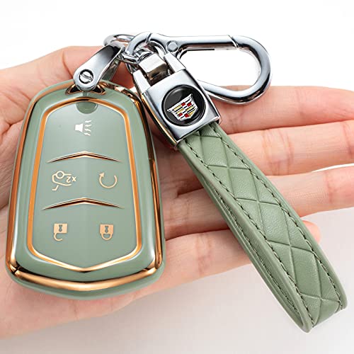 Key Fob Cover for Cadillac, Key Fob Case for 2015-2019 Cadillac Escalade CTS SRX XT5 ATS STS CT6 5-Buttons Premium Soft TPU 360 Degree Full Protection ，Green